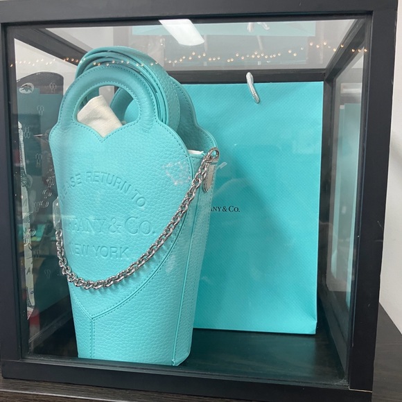 Tiffany & Co. Handbags - Tiffany & Co. Blue Leather Shoulder Bag with Chain